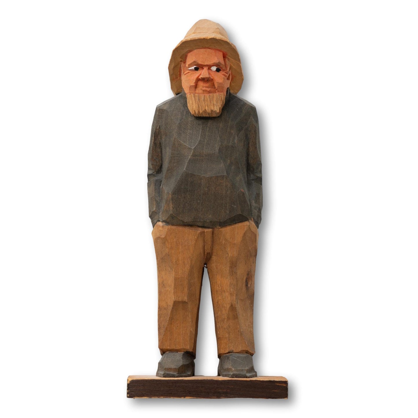 Hand-Carved Fisherman in Grey Sweater