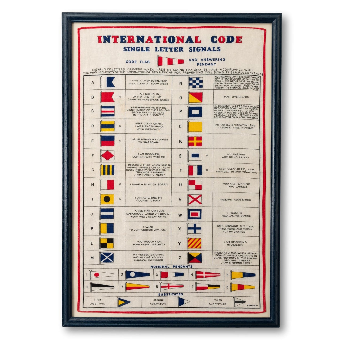 Large Signal Flag Linen in Navy Frame