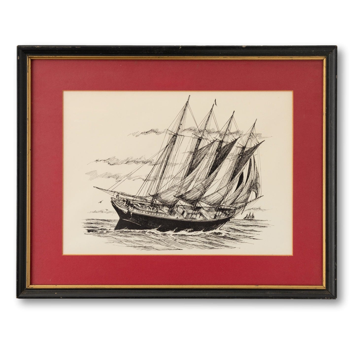 Pair of Ship Prints in Red
