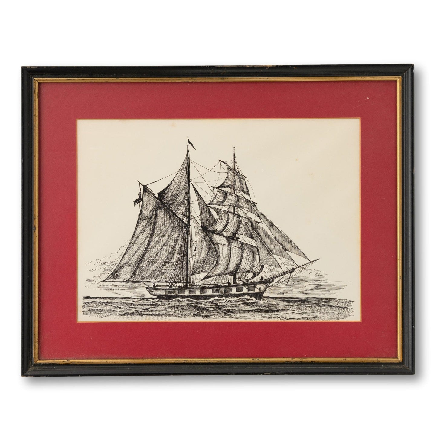Pair of Ship Prints in Red