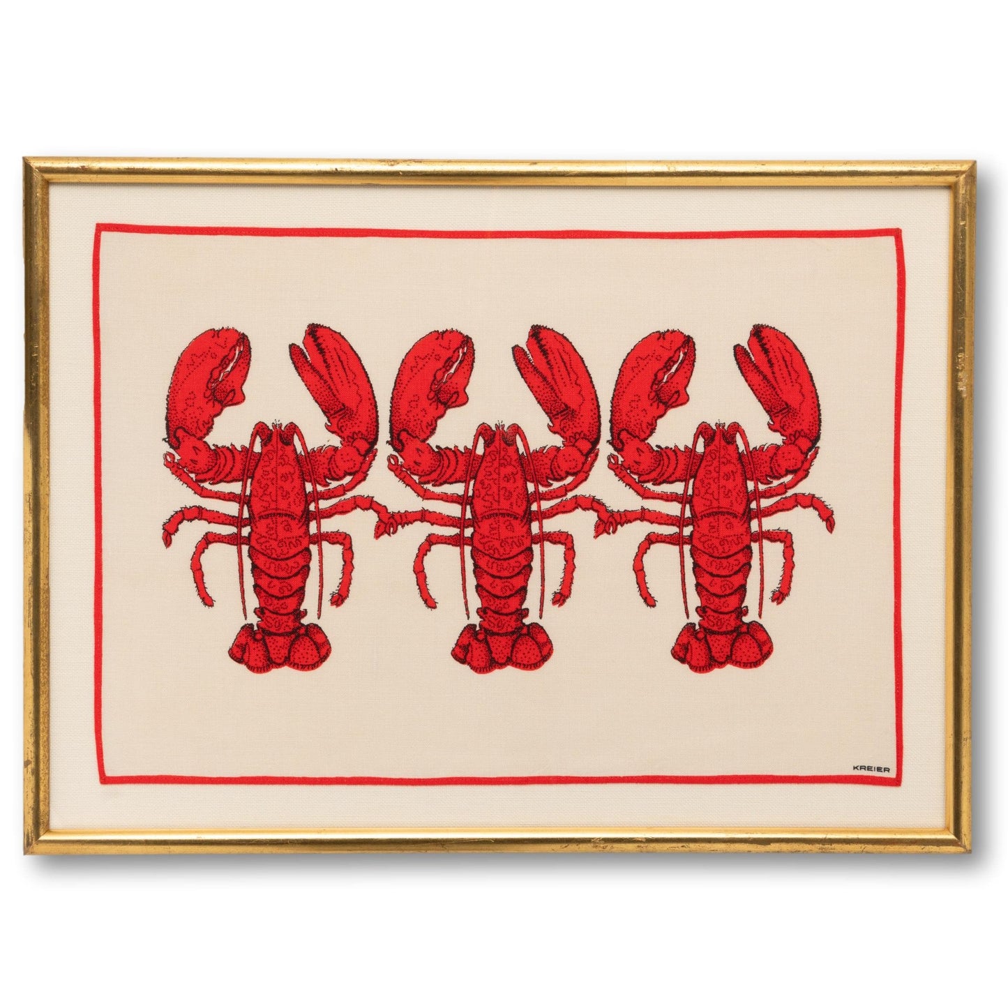 Linen Lobster Trio in Gold Frame