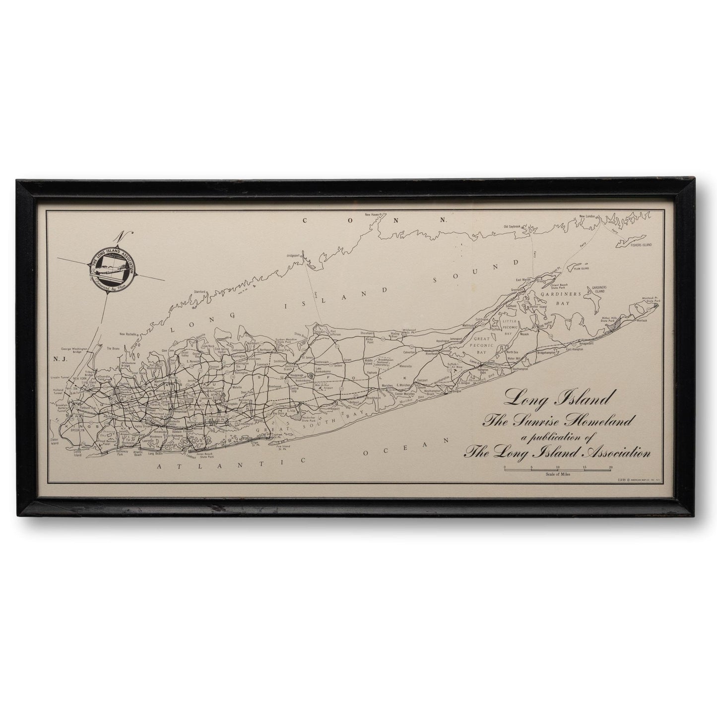 Framed Map of Long Island