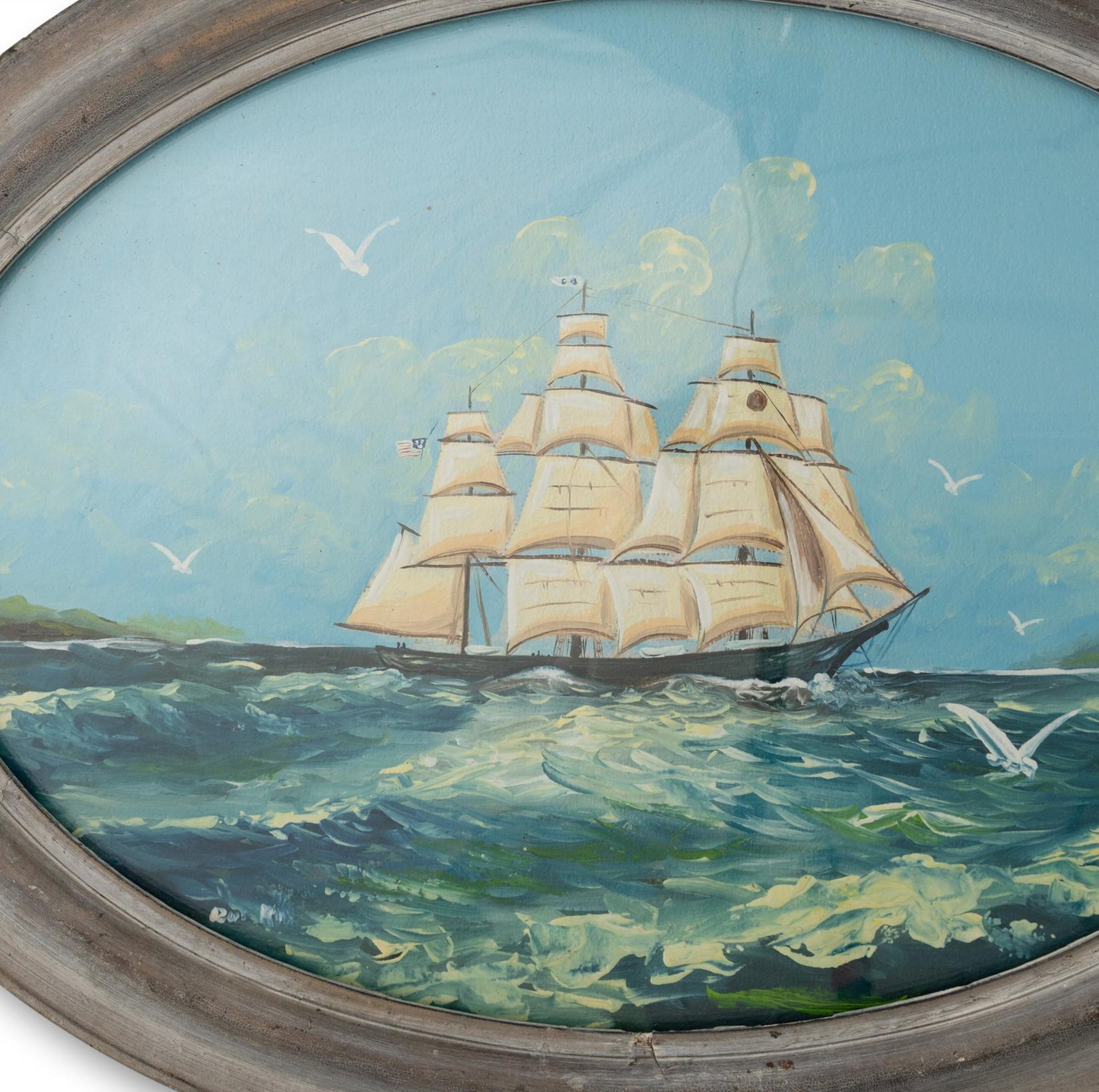 Bubble Glass Oval Tall Ship Painting