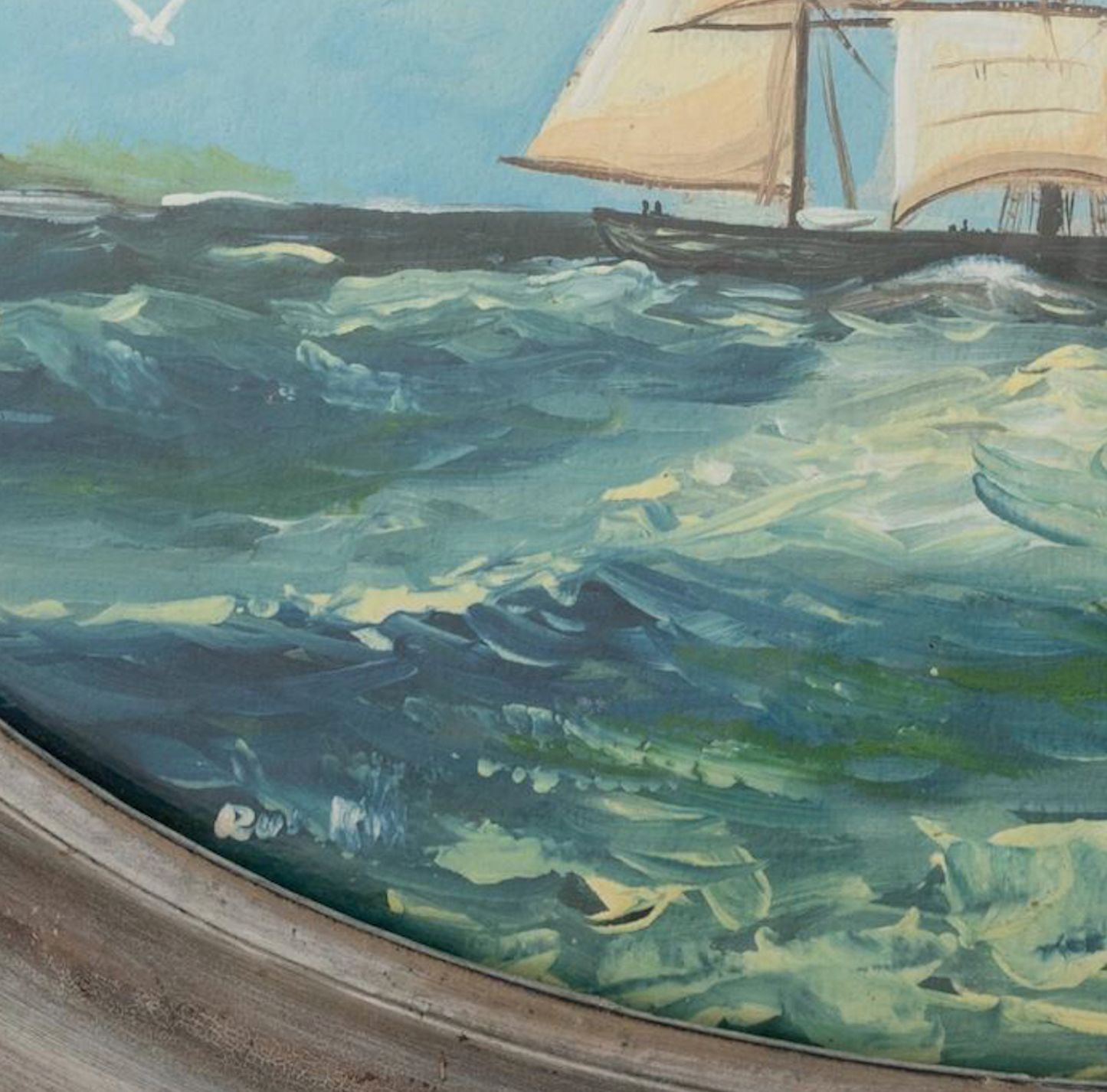 Bubble Glass Oval Tall Ship Painting