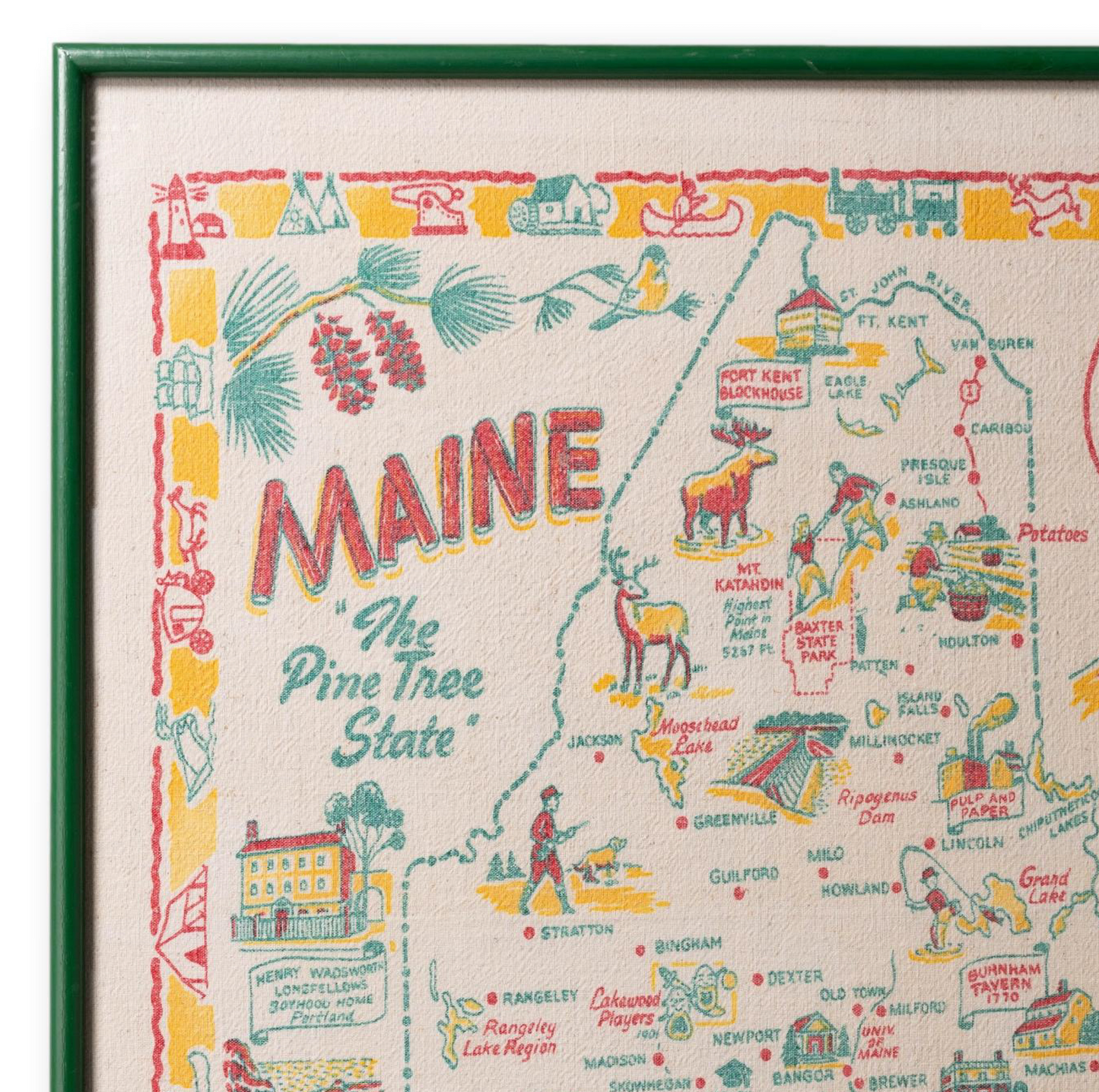 Large Framed Maine Map Tea Towel