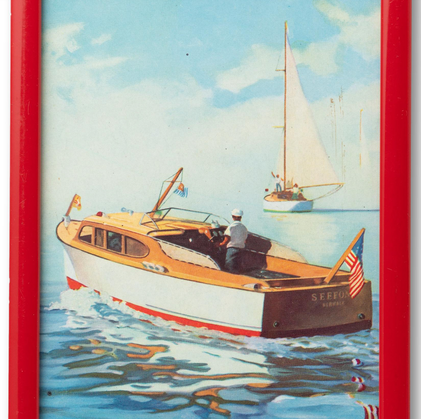 Wooden Boats Print in Red Frame