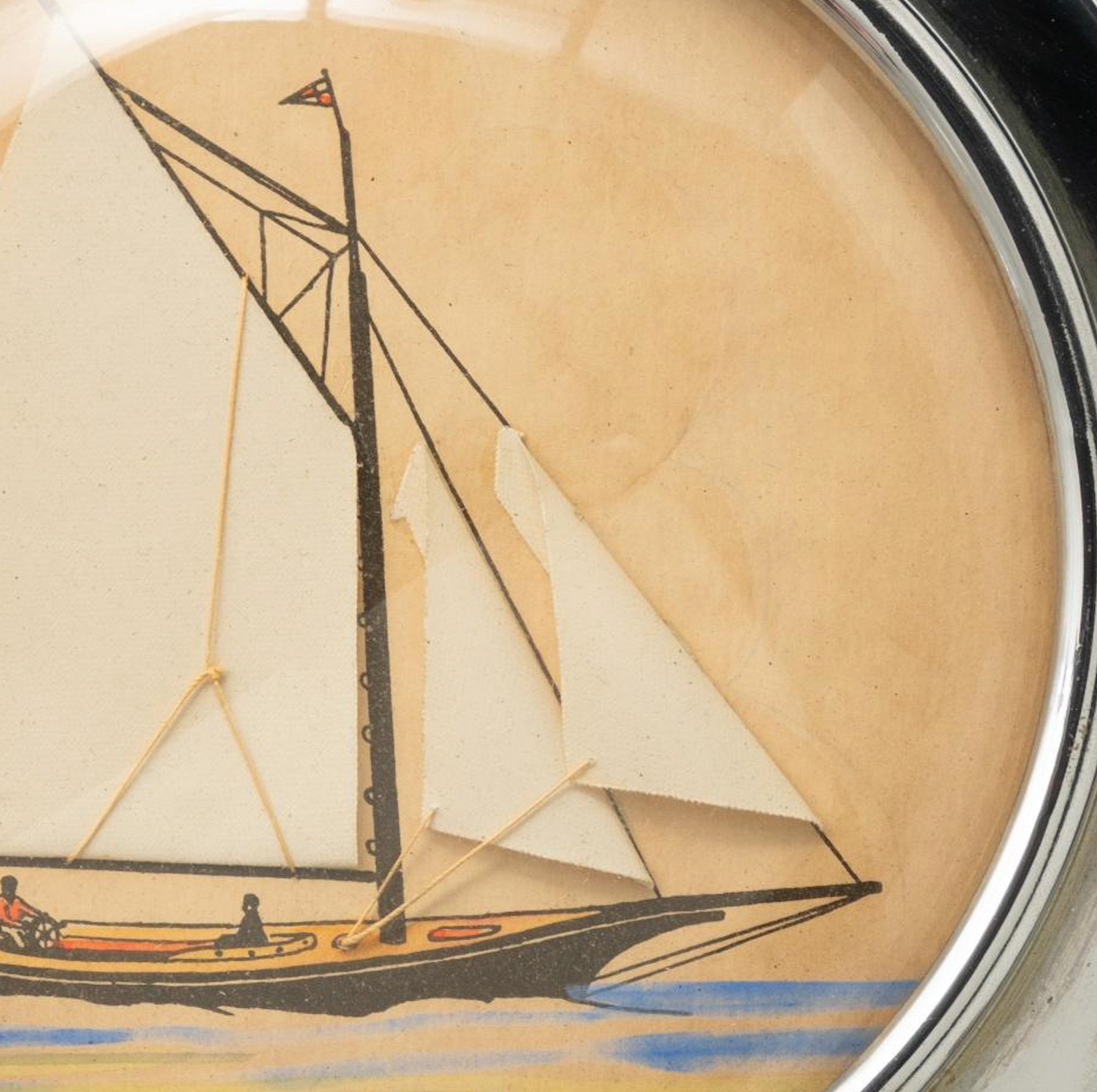 Sailing Diorama in Silver Ship's Wheel
