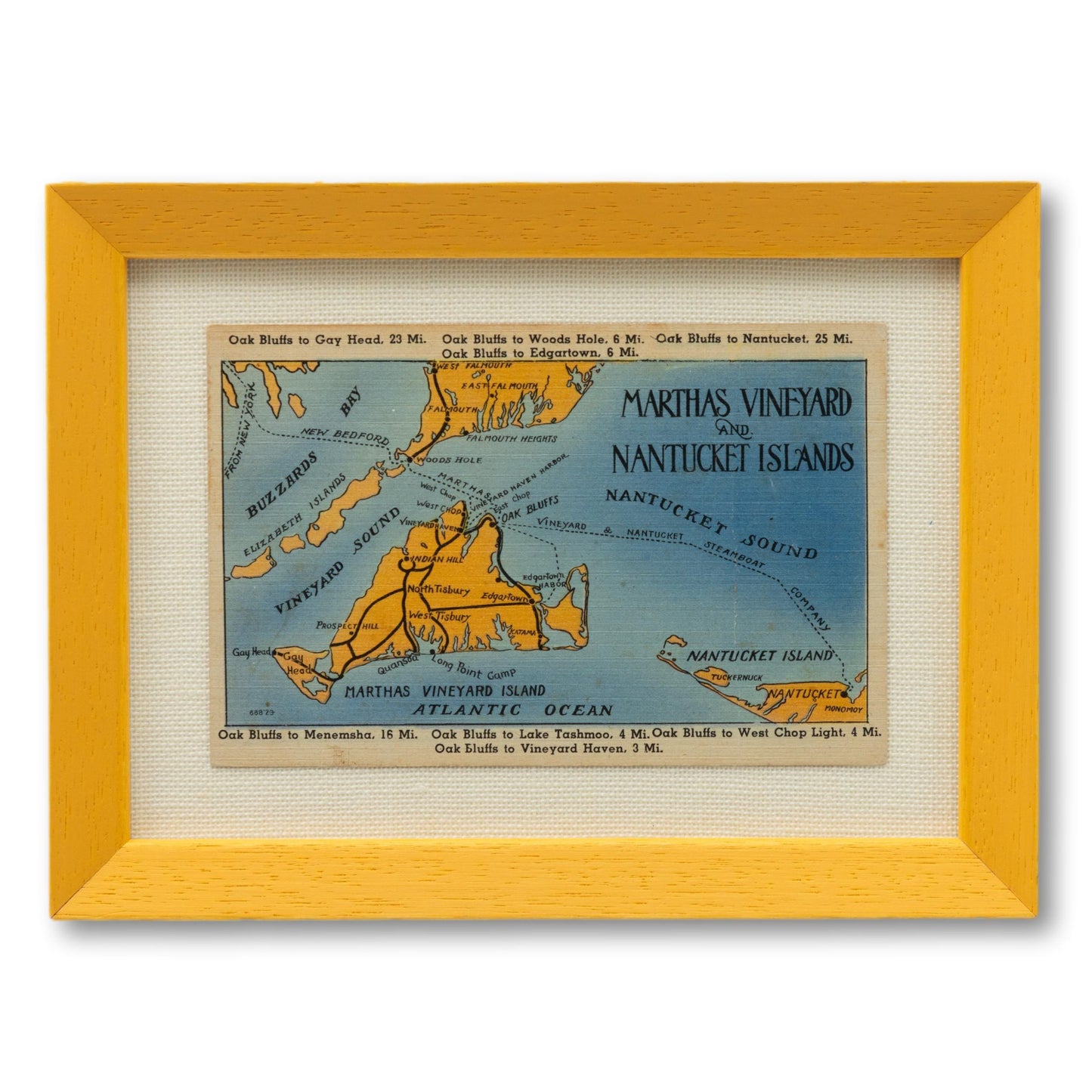 Yellow Framed Nantucket & Martha's Vineyard Postcard