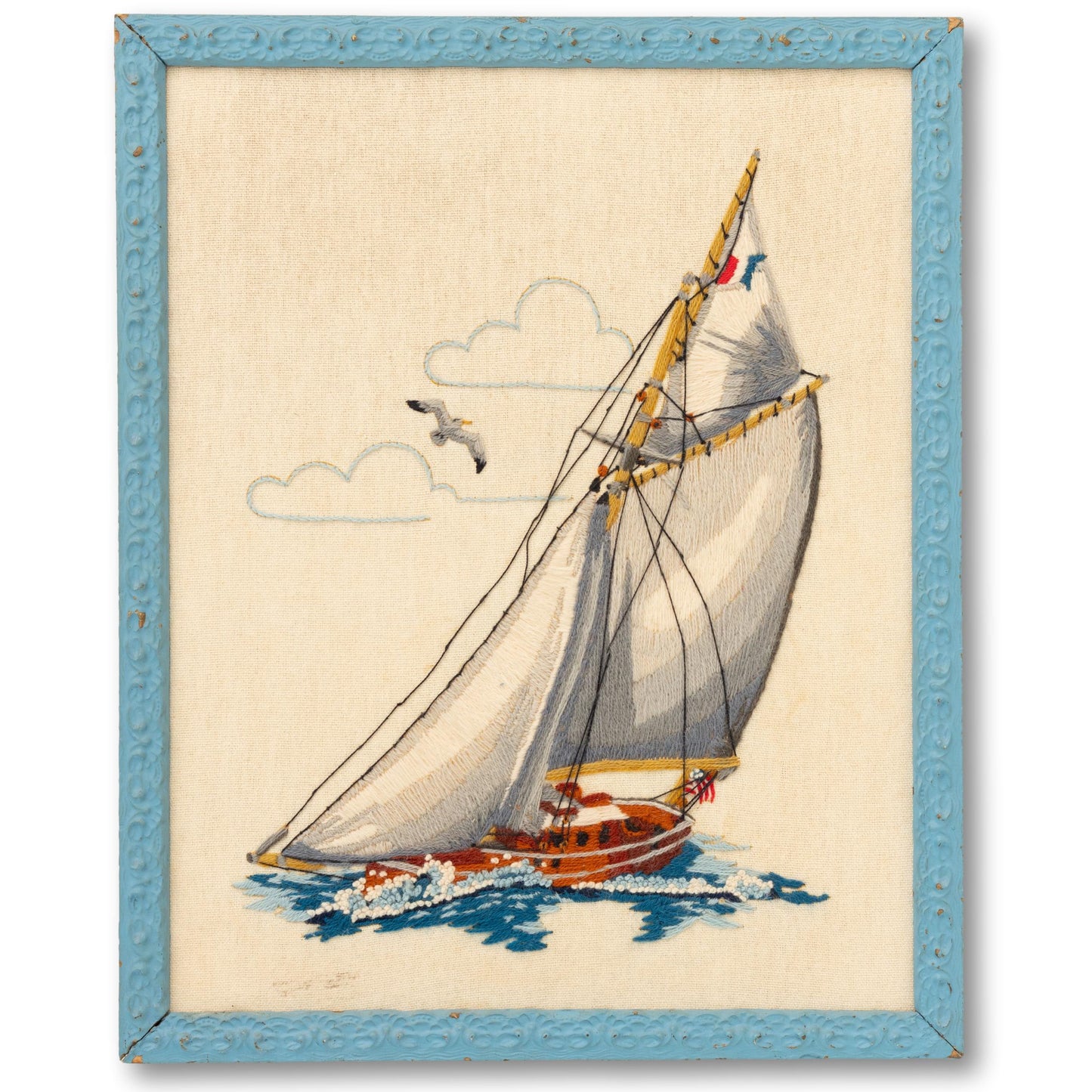 Sailboat Needlework in Blue Frame