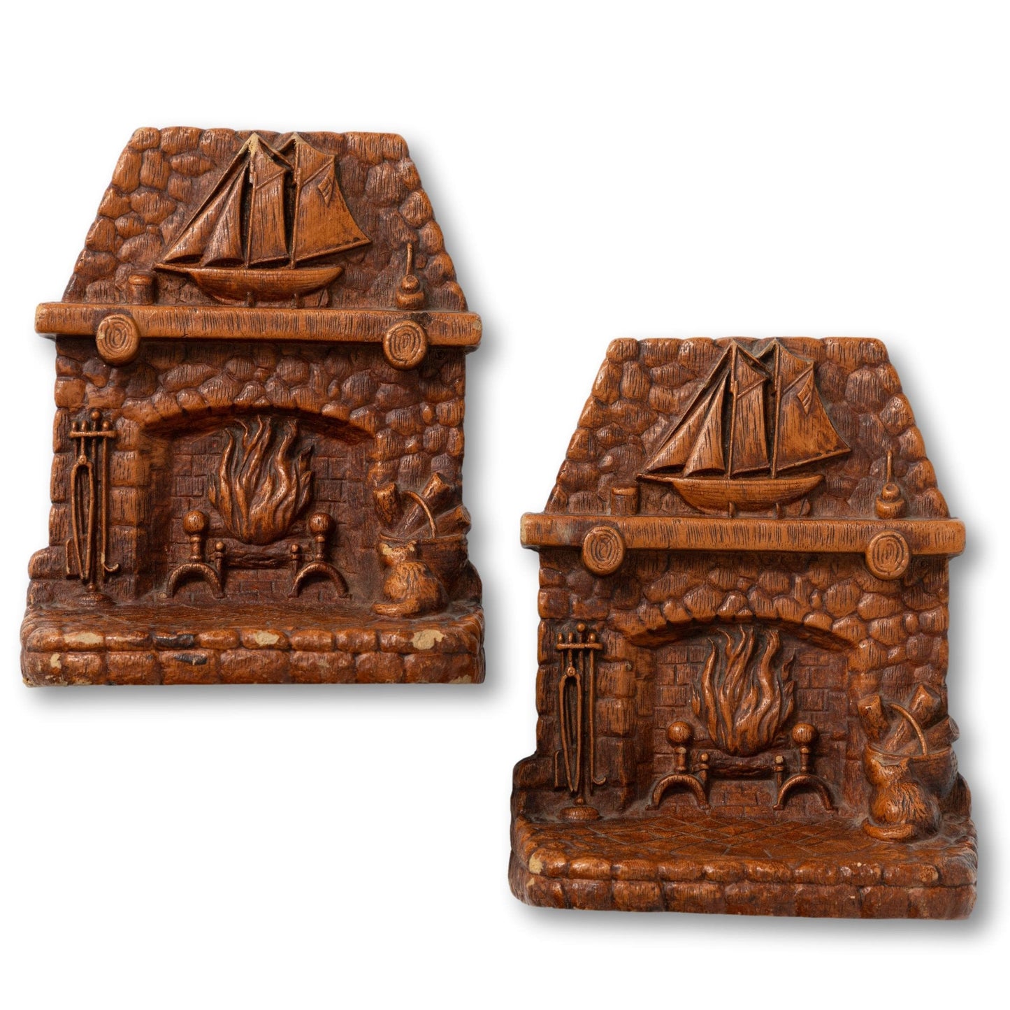 Fireplace with Ship Book Ends
