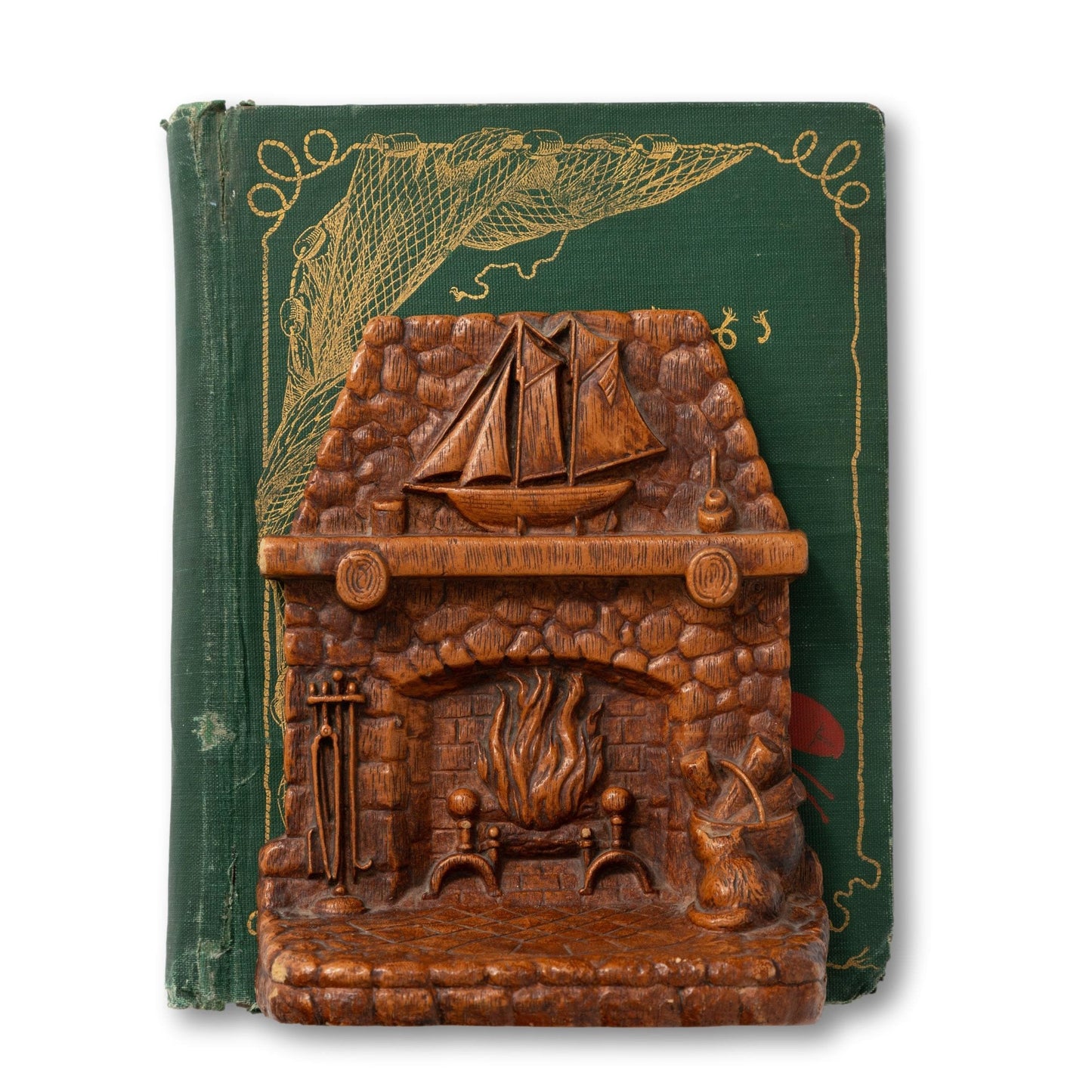 Fireplace with Ship Book Ends
