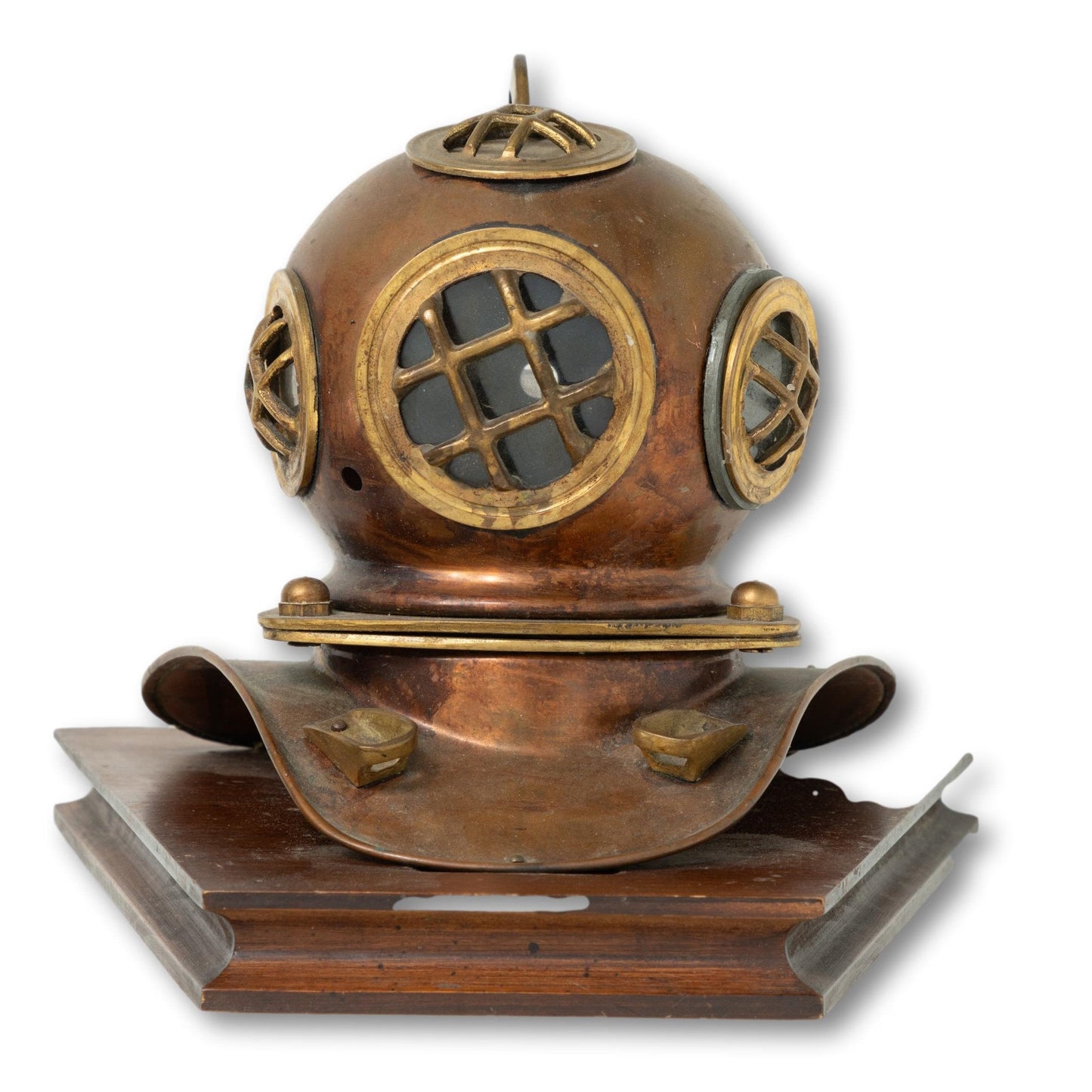 Small Scuba Helmet on Wood Base