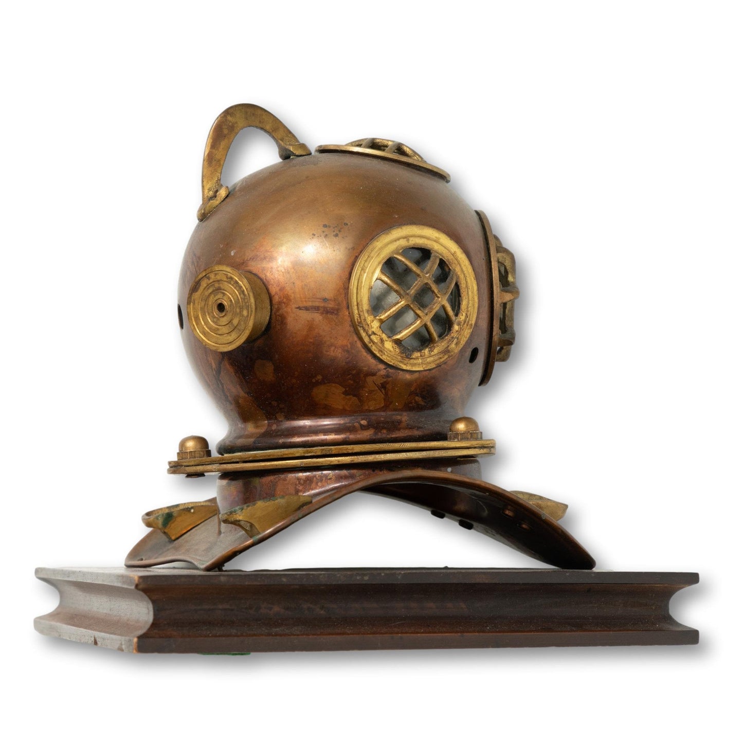 Small Scuba Helmet on Wood Base