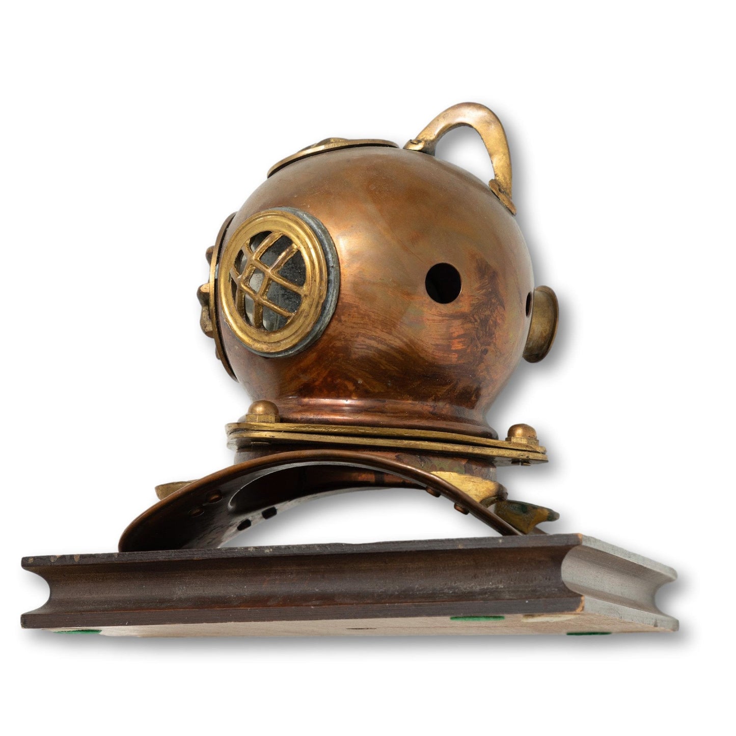 Small Scuba Helmet on Wood Base