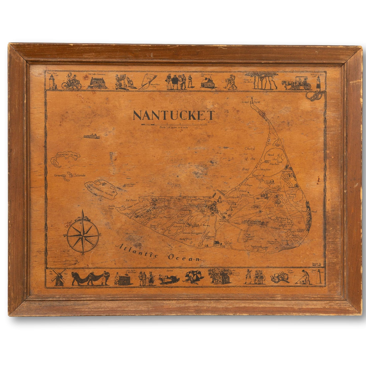 Framed Wood Nantucket Map