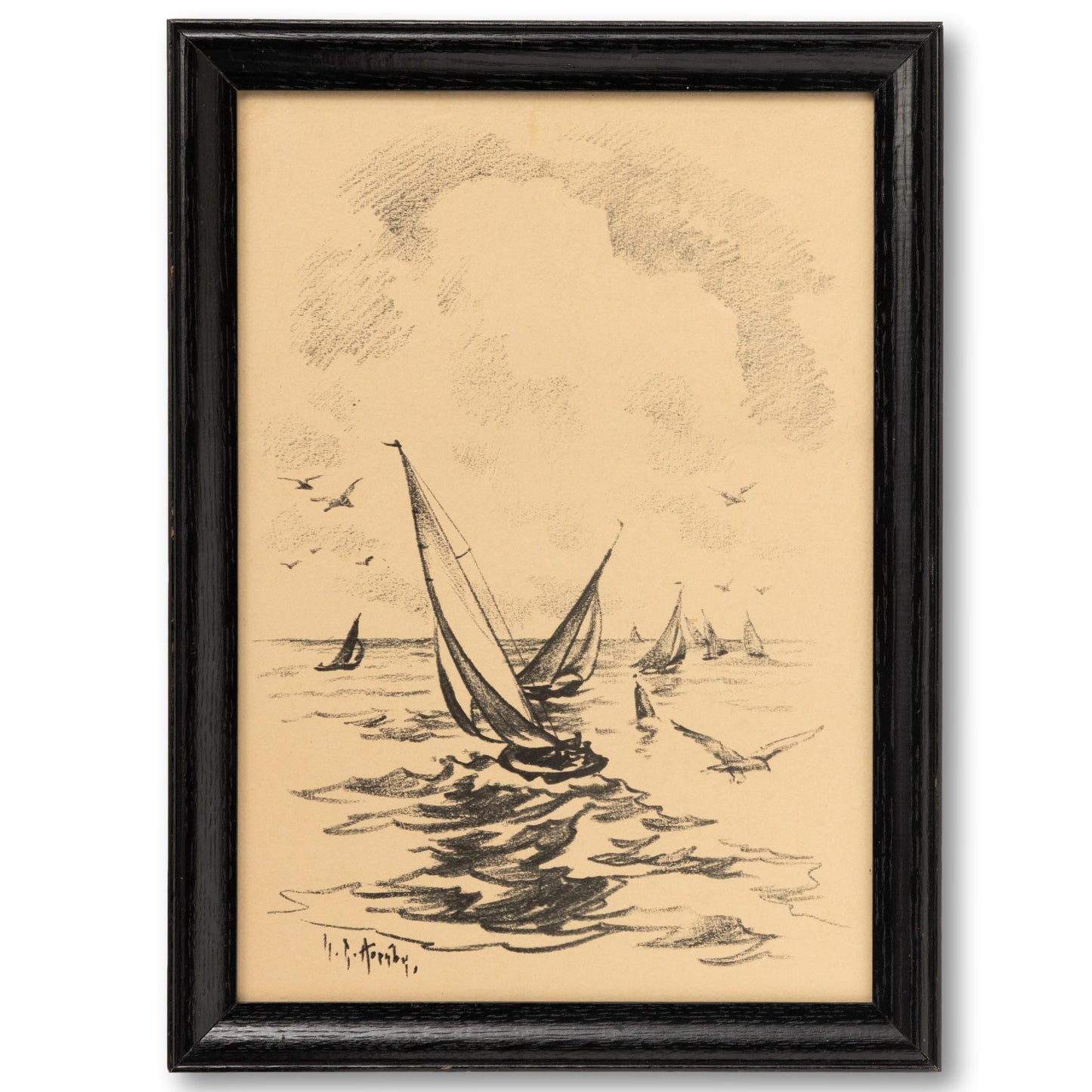 Framed Charcoal Sailing Print