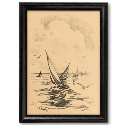Framed Charcoal Sailing Print