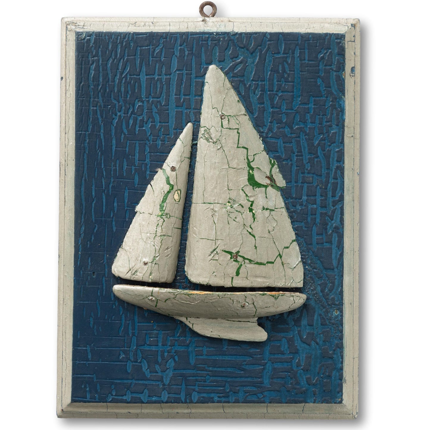 Crackled Finish Sail Boat Wall Plaque