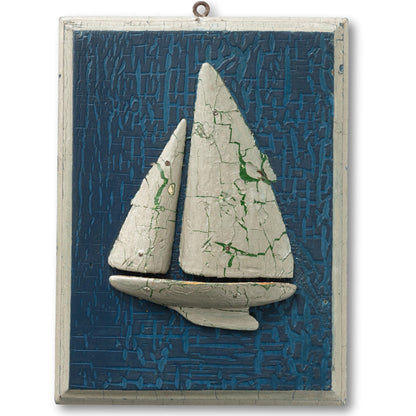Crackled Finish Sail Boat Wall Plaque