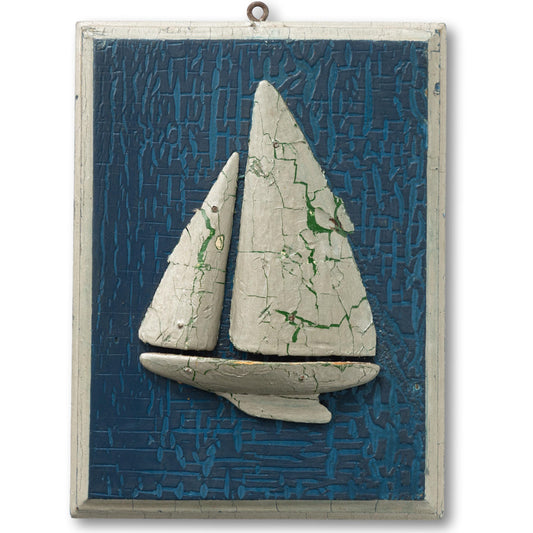 Crackled Finish Sail Boat Wall Plaque