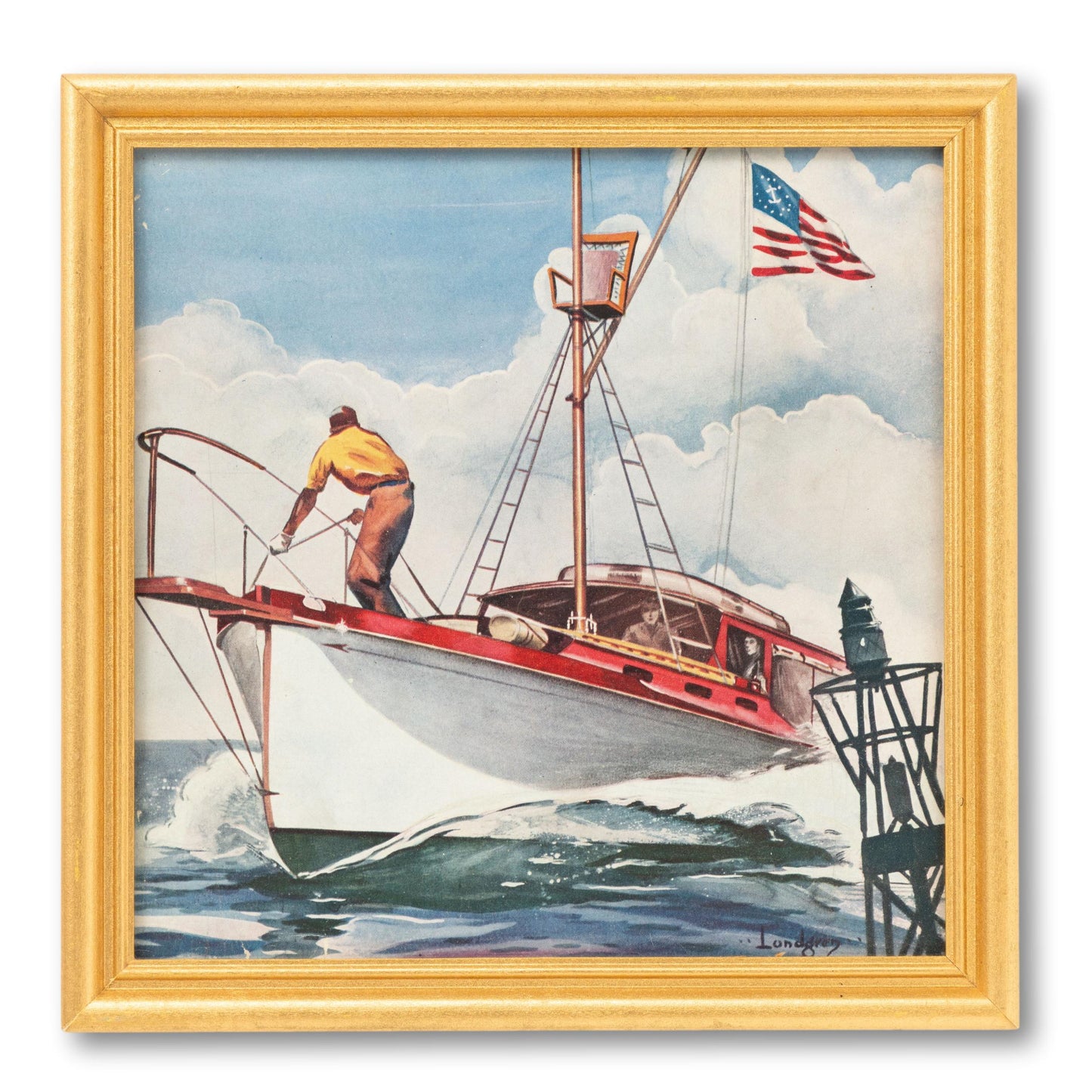 Framed Cabin Cruiser with Flag