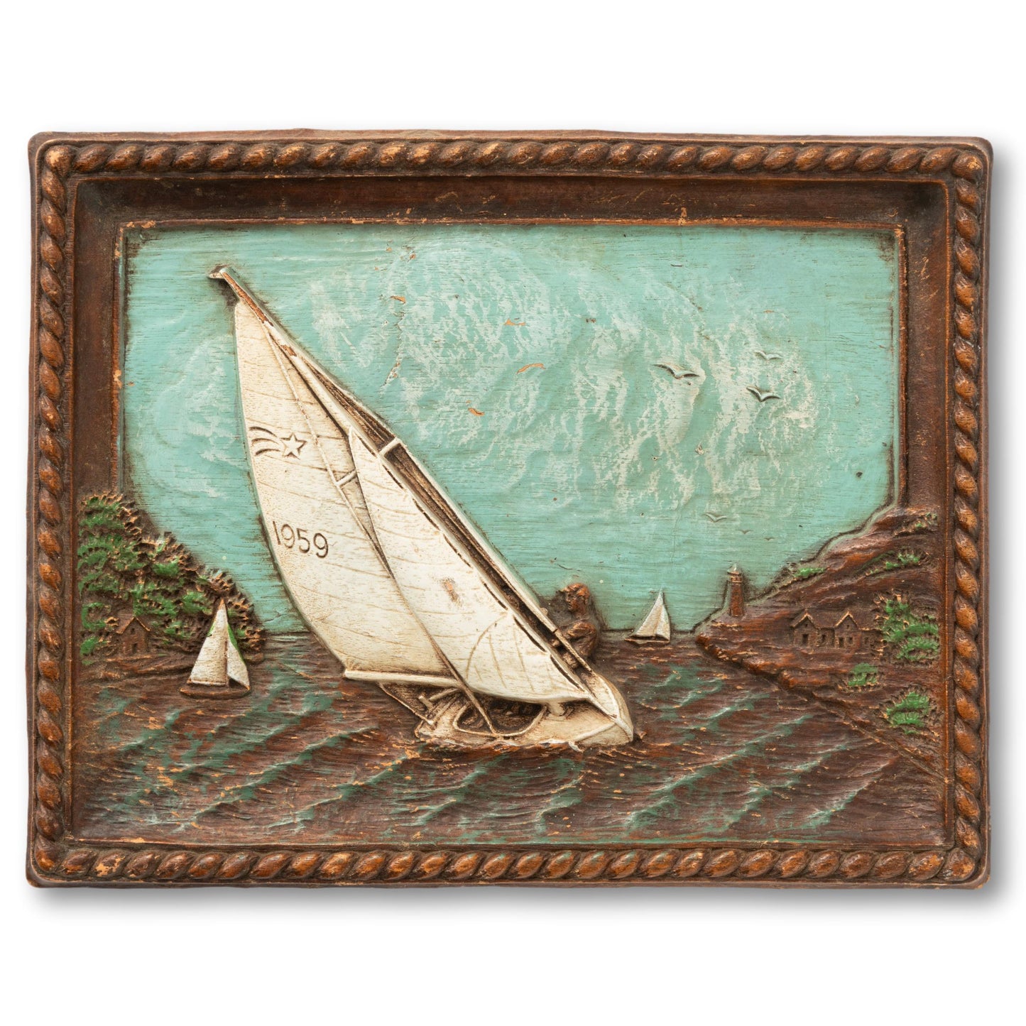Sailboat in the Harbor Relief Wall Plaque
