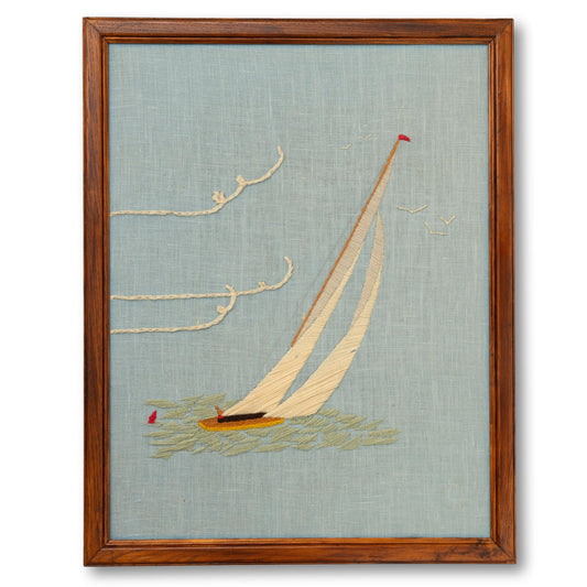 Framed Racing Yacht Needlework