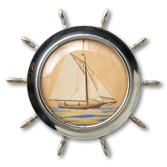 Sailing Diorama in Silver Ship's Wheel