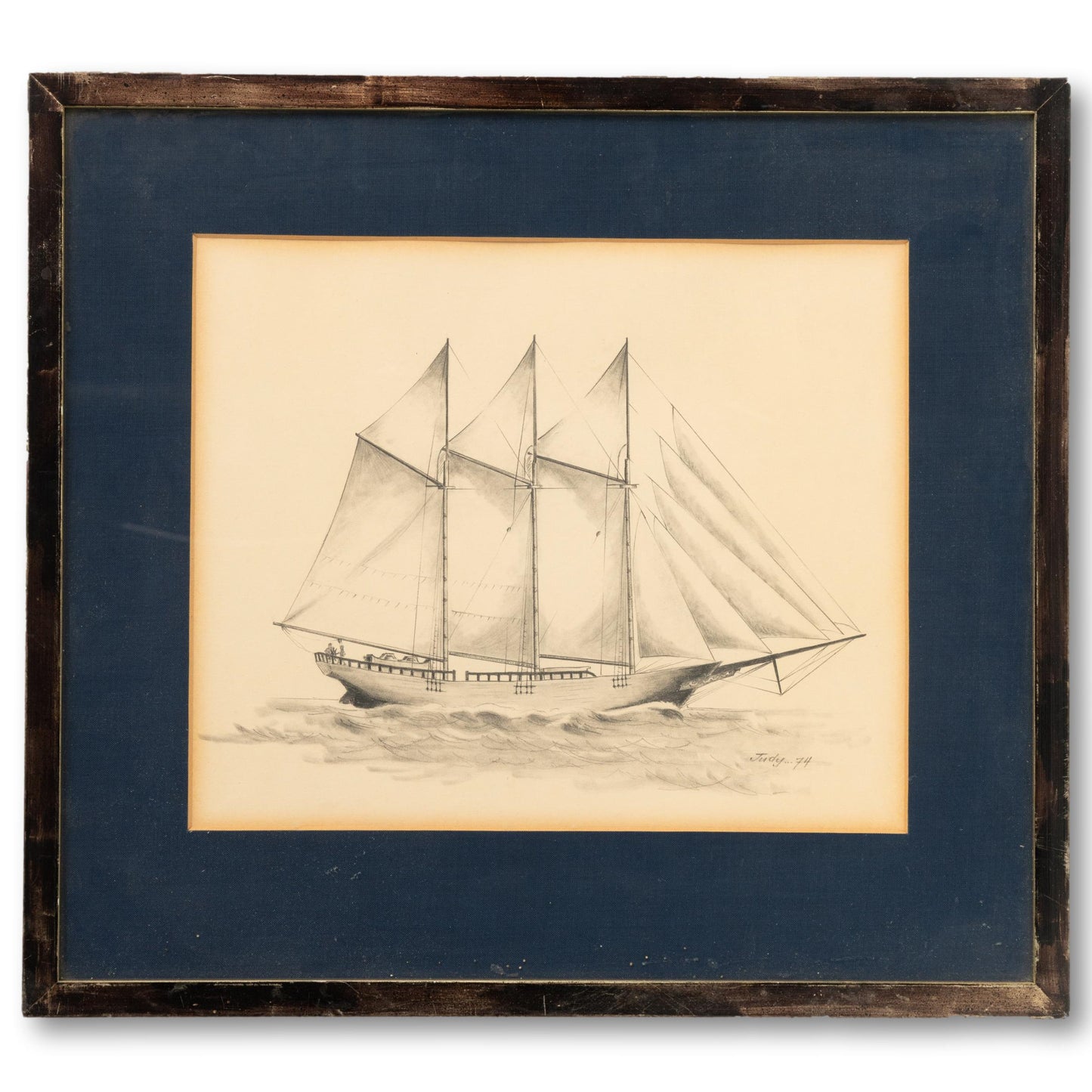 Original Schooner Drawing in Navy Matte