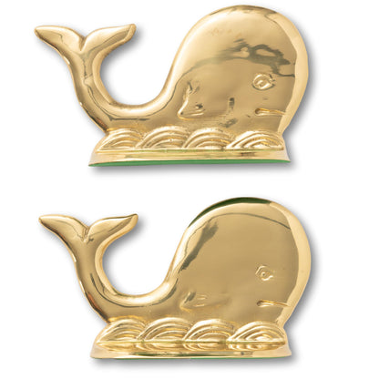 Bright Brass Whale Bookends