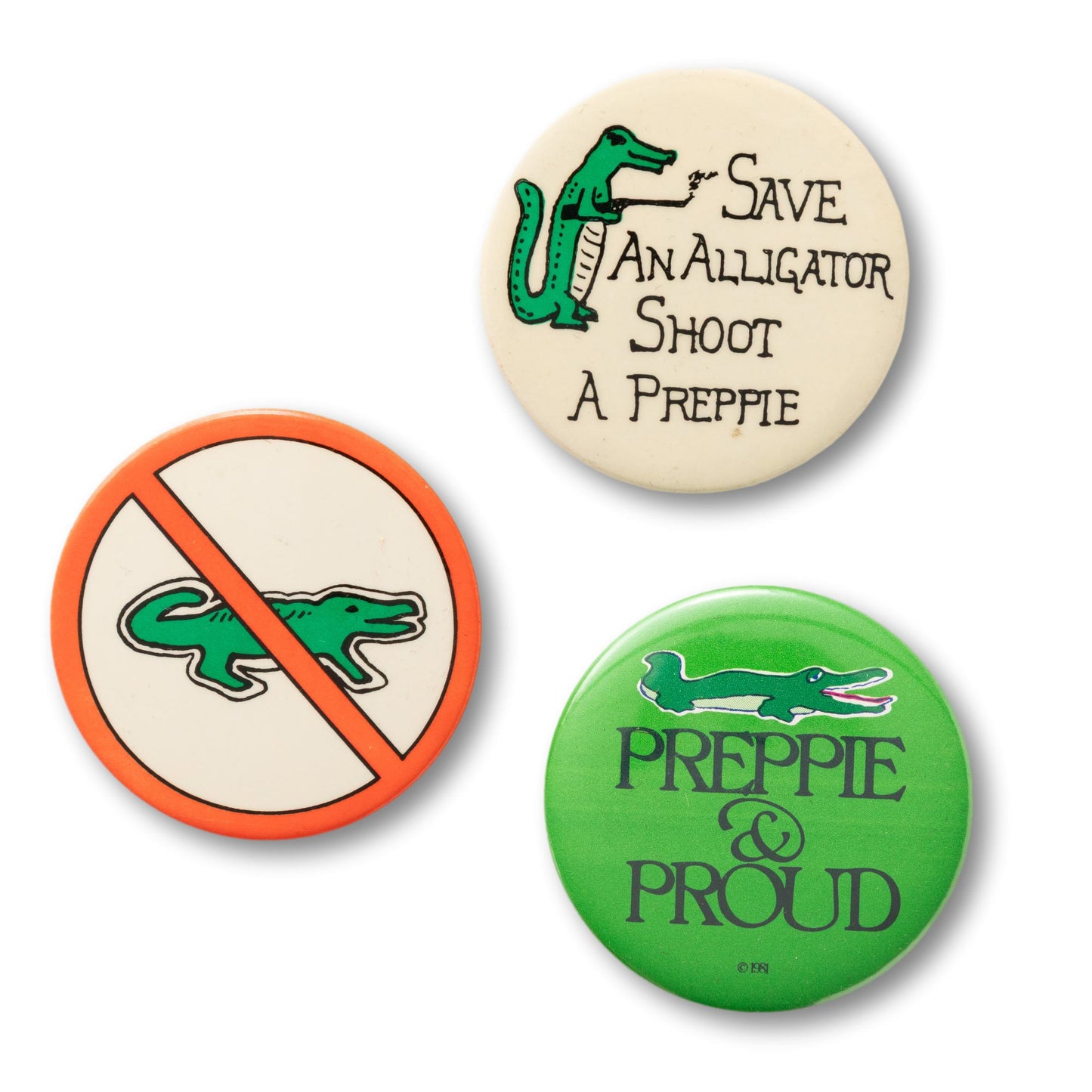 Set of 3 Preppie Gator Buttons