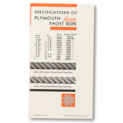 "Plymouth Linen Yacht Rope Ad" Brochure