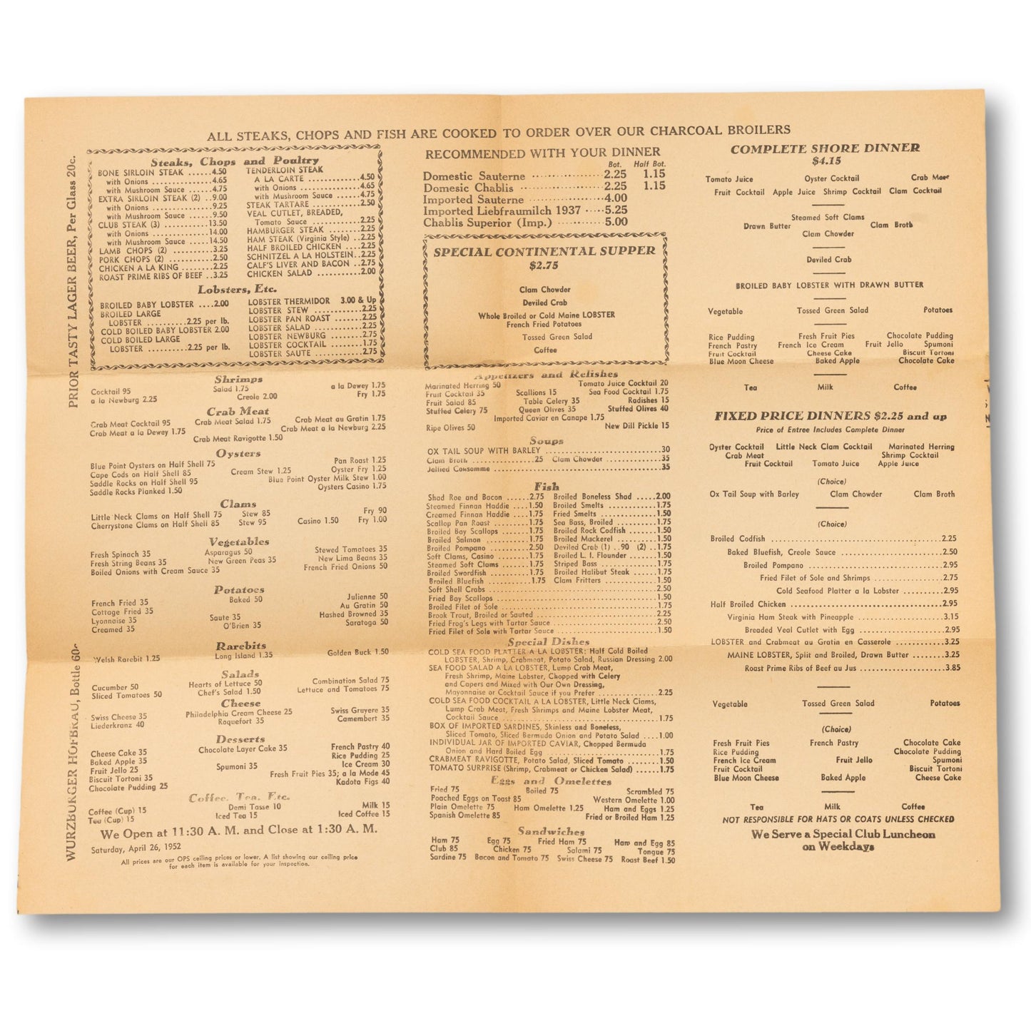 Lobster Restaurant Menu