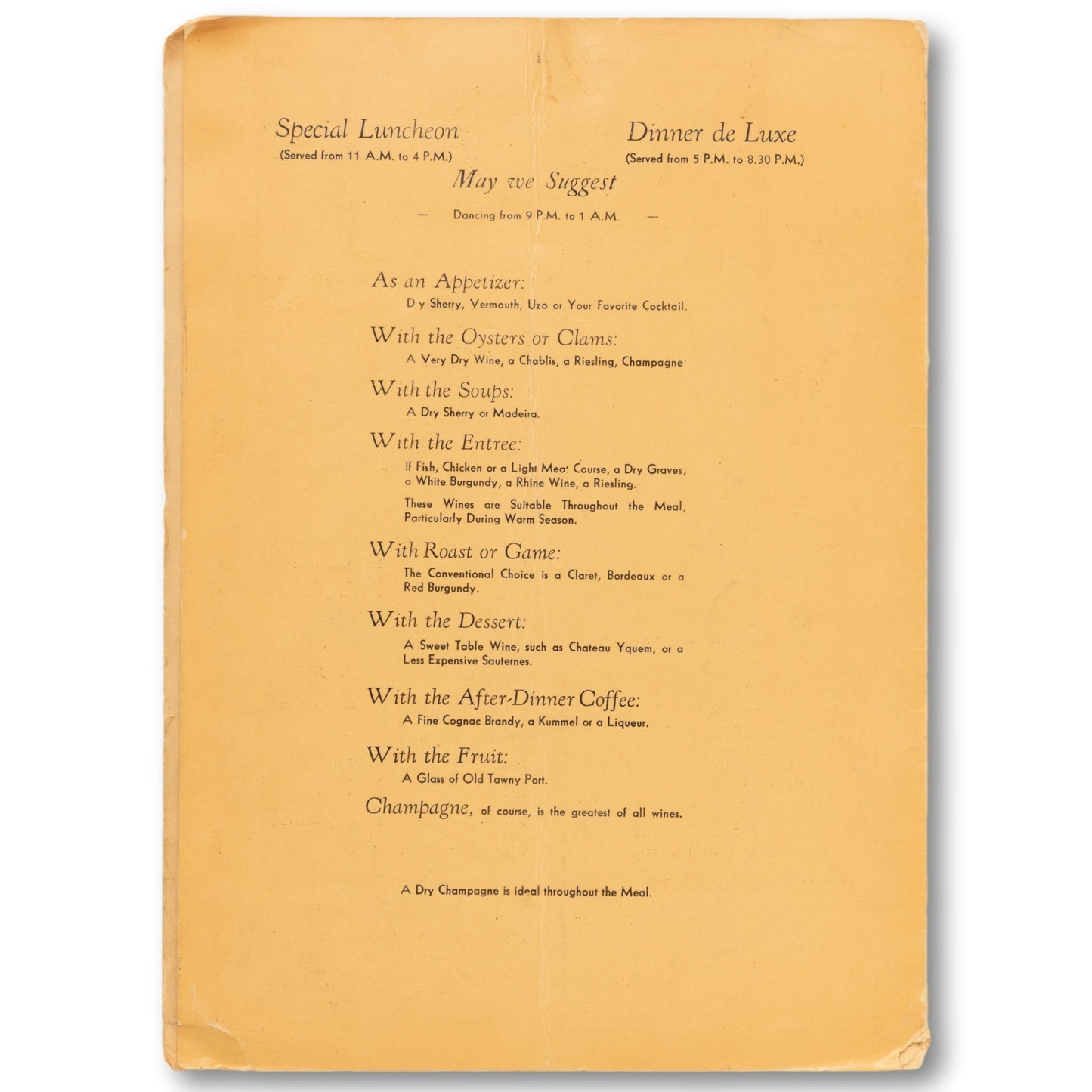 Original Restaurant Menu