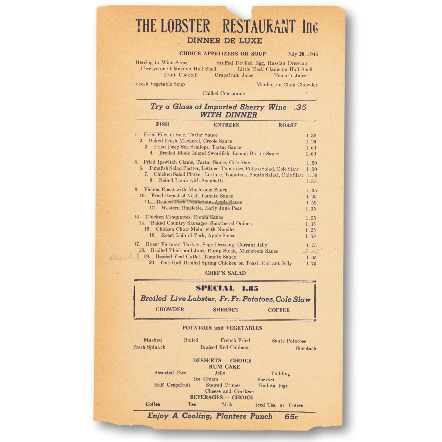 Original Restaurant Menu