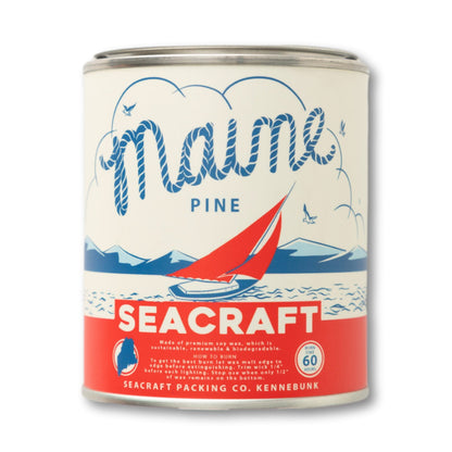 Seacraft "Maine Pine" Oyster Tin Candle, Blue & Red
