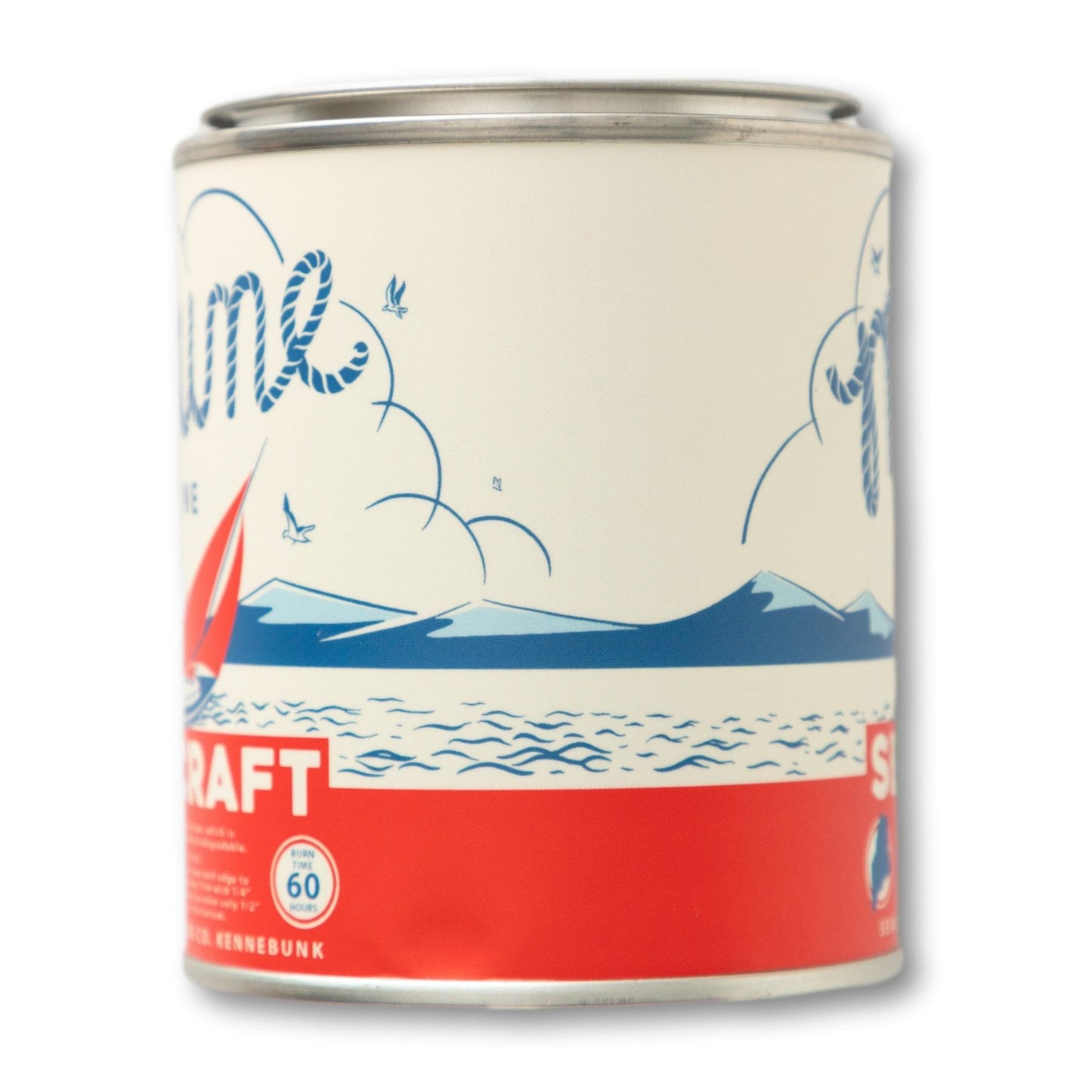 Seacraft "Maine Pine" Oyster Tin Candle, Blue & Red