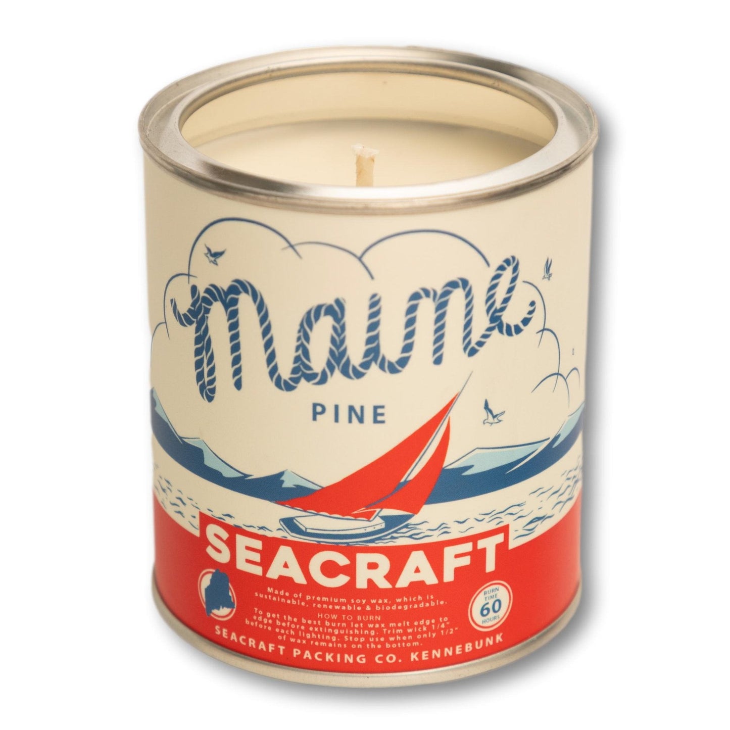 Seacraft "Maine Pine" Oyster Tin Candle, Blue & Red