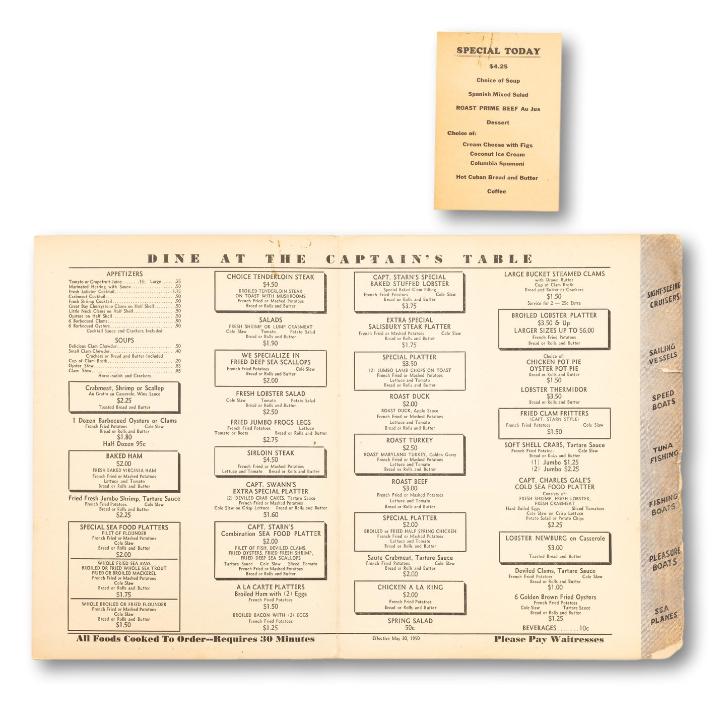 1950's Atlantic City Seafood Menu