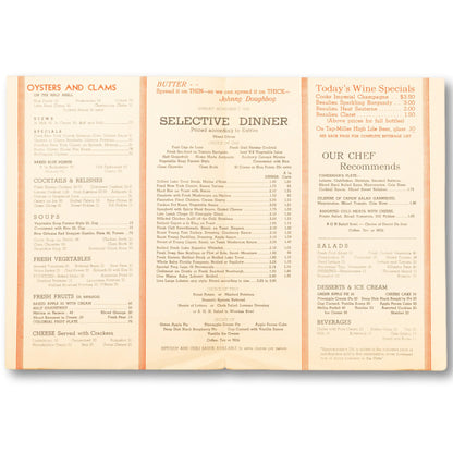1940's Boston Oyster House Menu