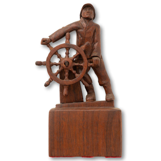 Signed Man at the Wheel Carving