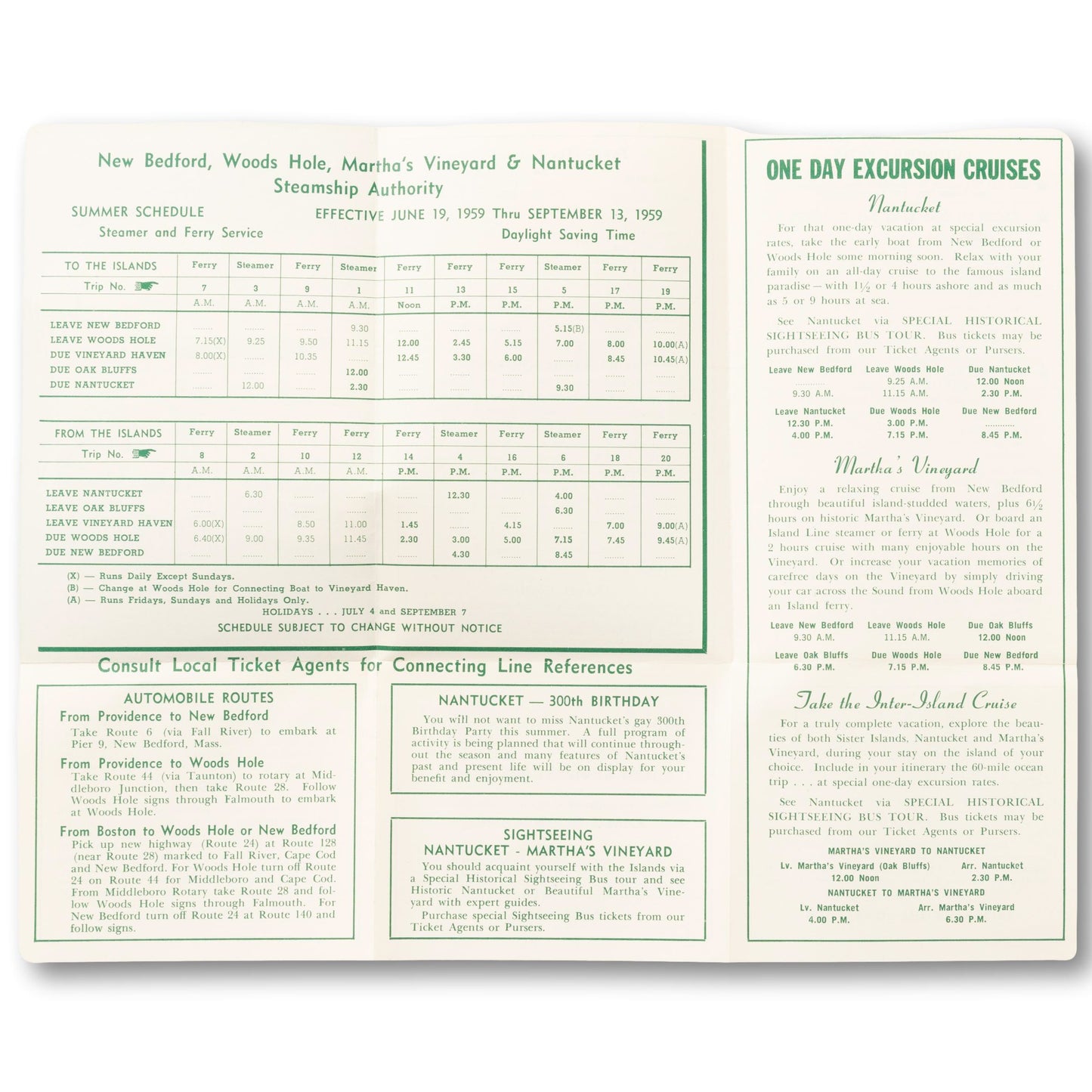 1959 Steamship Summer Schedule