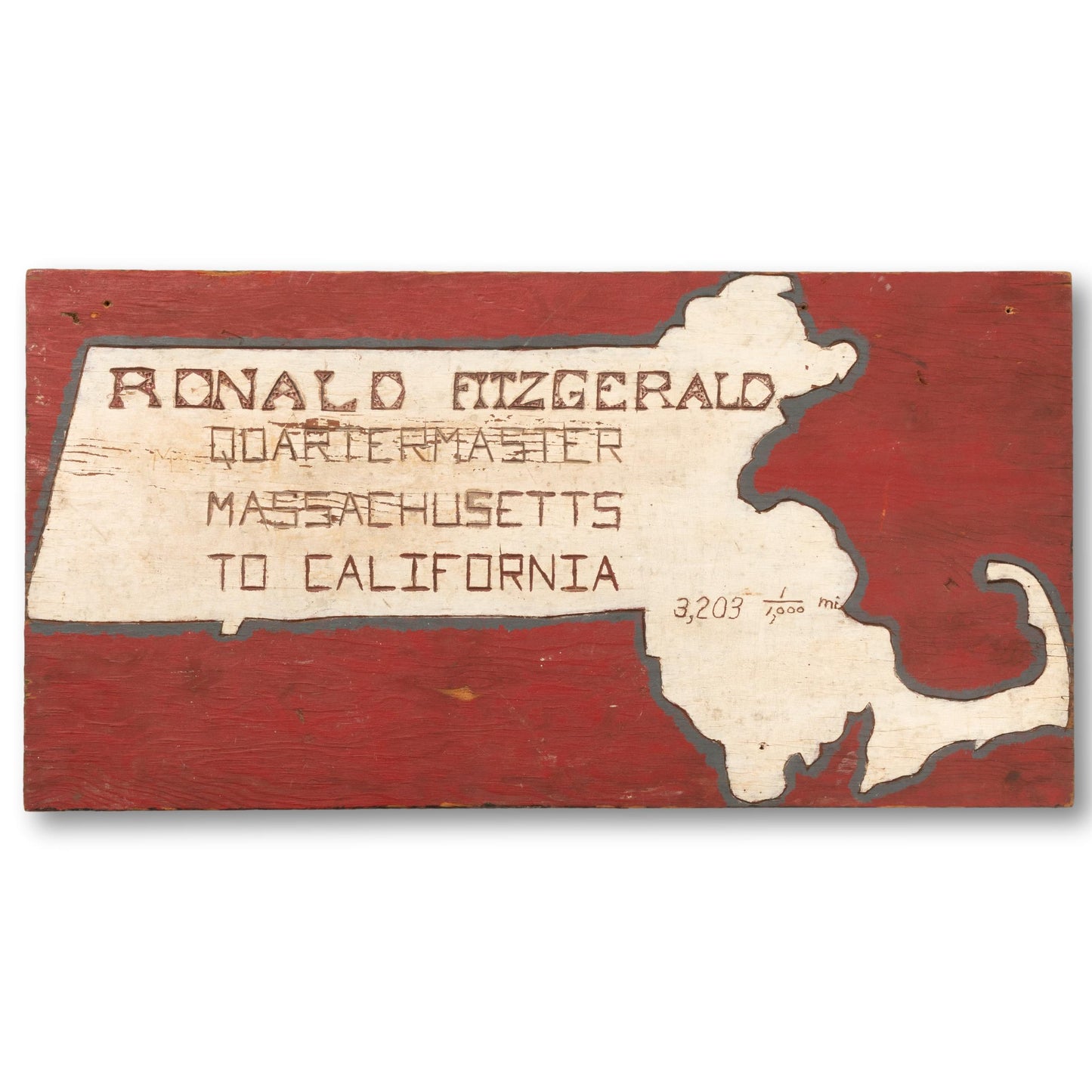 Folk Art Carved Massachusetts Sign