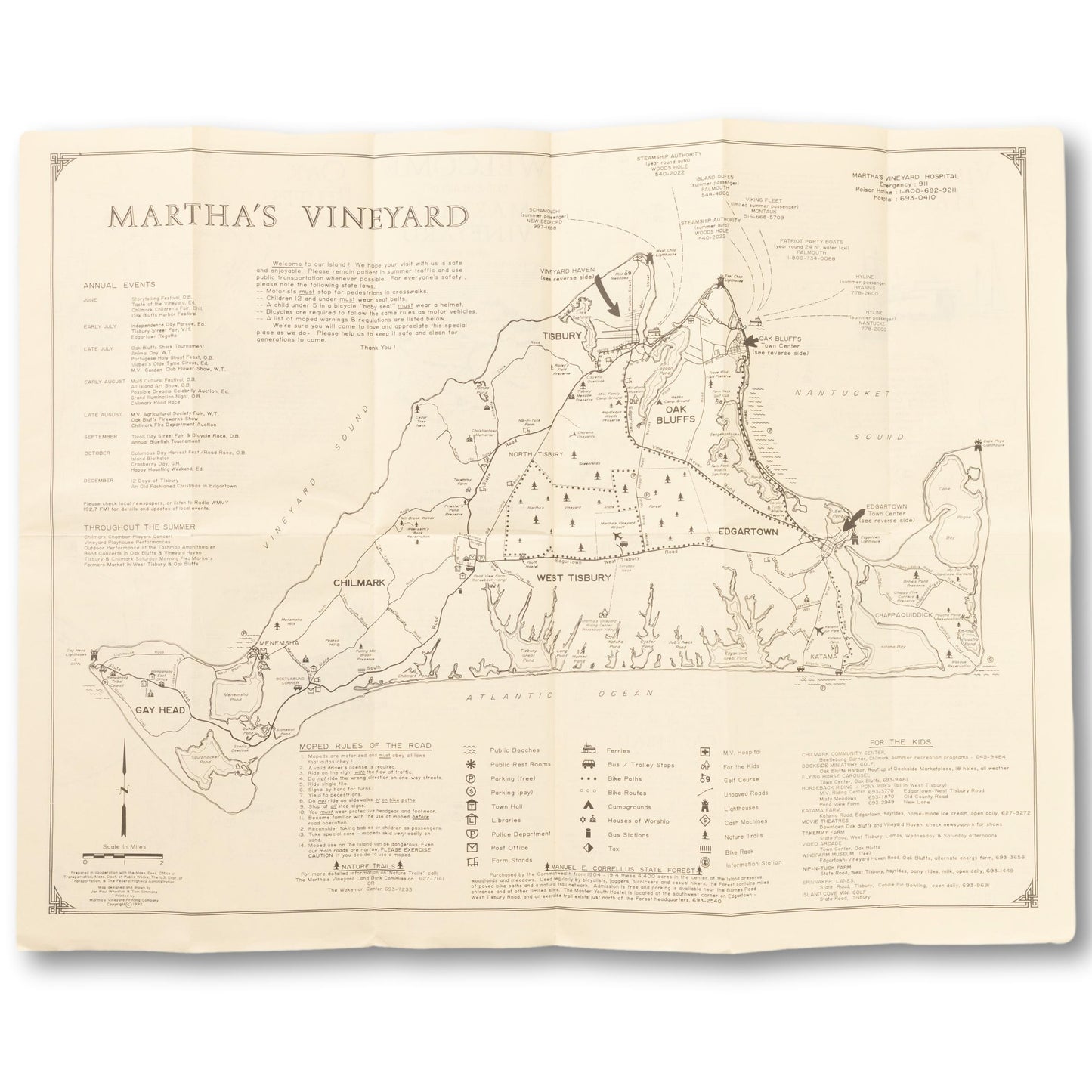 1992 Martha's Vineyard Fold out Map and Guide