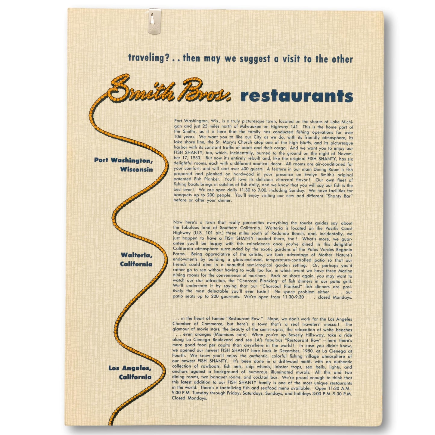 Smith Bros. Fish Shanty Menu