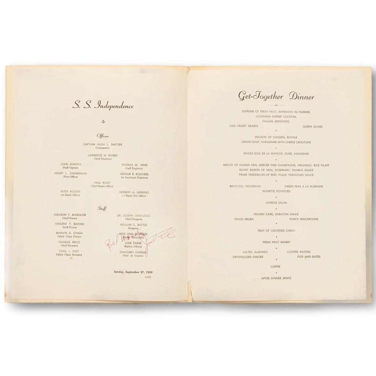 1959 American Export Line Menu