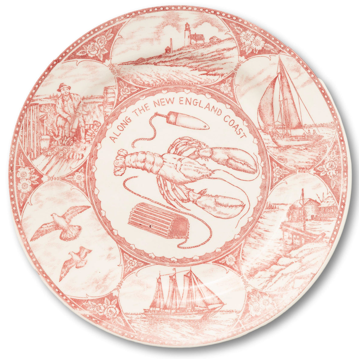 RARE Red Transferware Lobster Plate