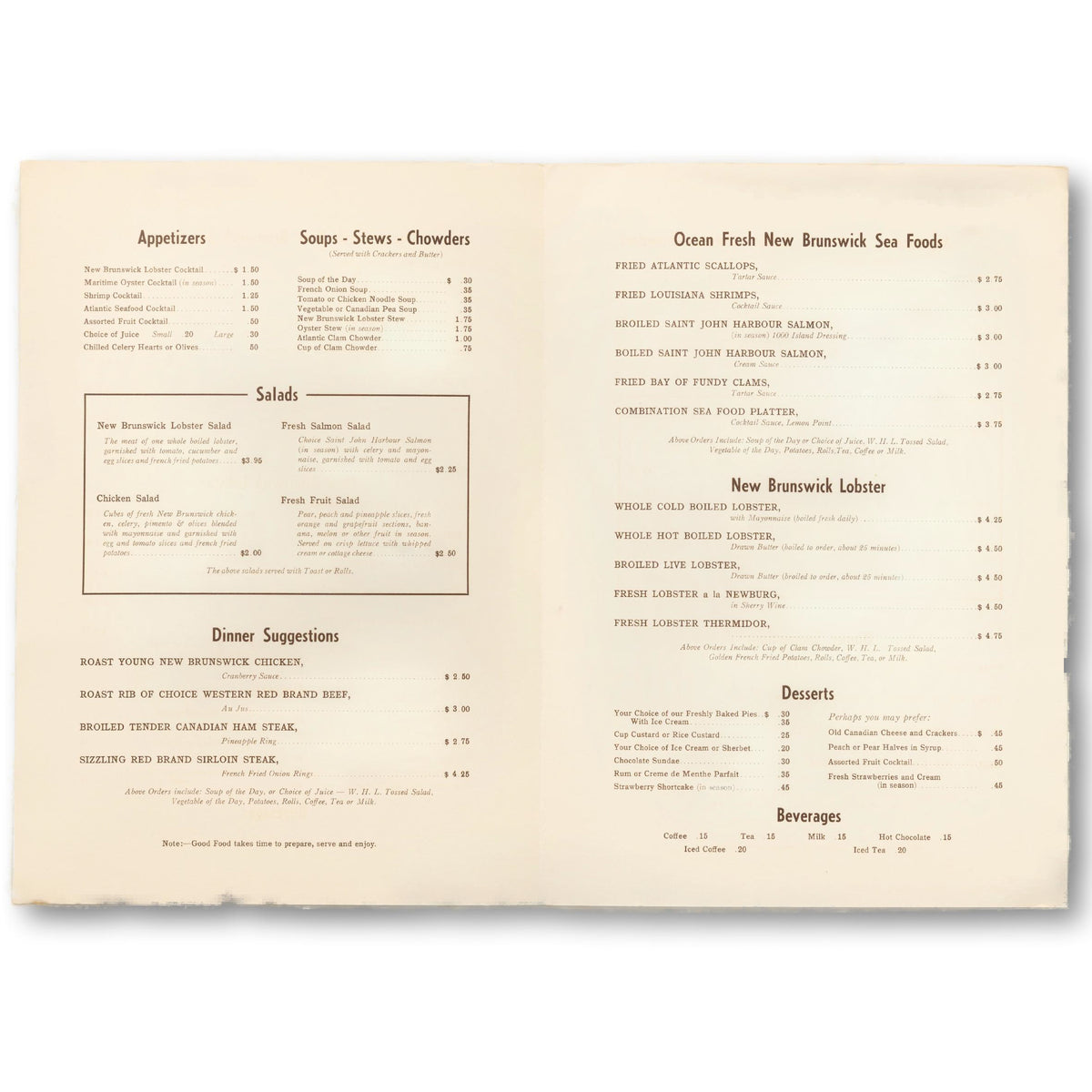 White House Lodge Seafood Menu