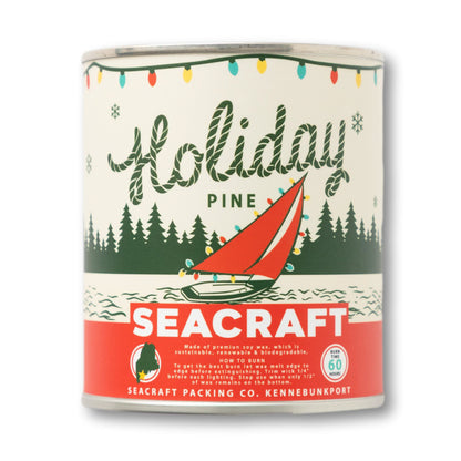 Seacraft "Holiday Pine" Oyster Tin Candle, Green & Red