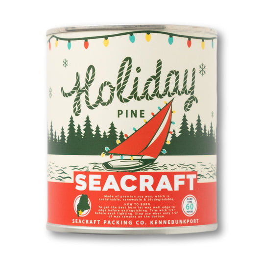 Seacraft "Holiday Pine" Oyster Tin Candle, Green & Red
